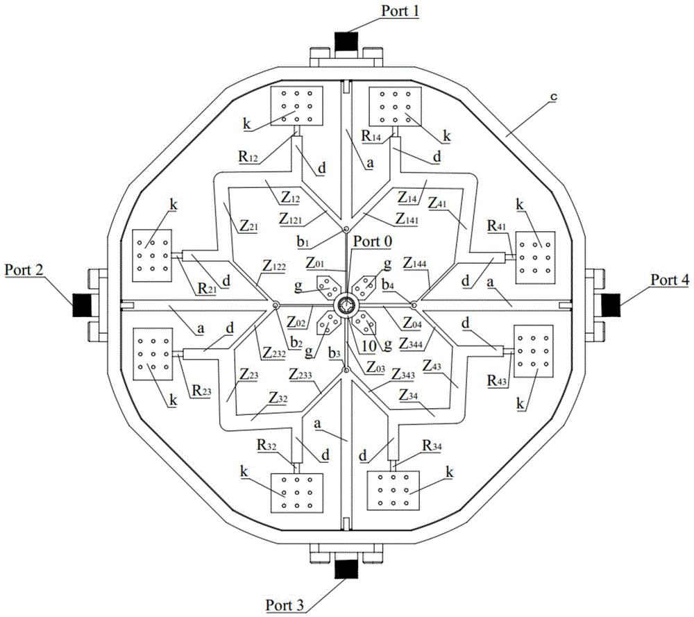 一种四路任意功分比Gysel型功分器/合路器